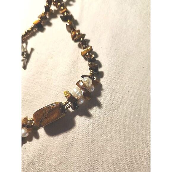 Tiger's Eye Stone Natural Pearl 925 Sterling Silver Necklace Pendant 22 In. - Picture 6 of 7